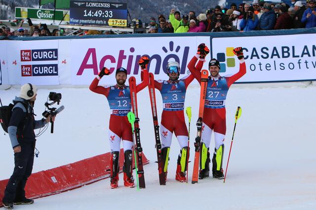 Dreifachsieg für Österreich: Marco Schwarz, Manuel Feller und Michael Matt