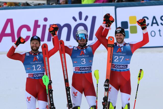 Dreifachsieg für Österreich: Marco Schwarz, Manuel Feller und Michael Matt