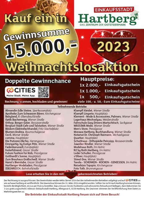 Ab 24. November gibt es in der Einkaufsstadt Hartberg wieder die beliebten Weihnachtslose.    | Foto: KK