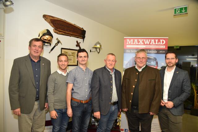 vlnr. BFK Kdt. Stefan Schiendorfer, Maximilian Hatzmann, Jonas Spiessberger, Kdt. Christian Gruber, Franz Maxwald, BGM Martin Pelzer