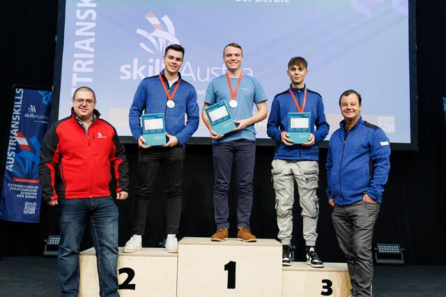 Anlagenelektriker: Gold für Lukas Frühwirth, Silber für Martin Riegler und Bronze für Julian Feizlmayr. | Foto: SkillsAustria/Florian Wieser