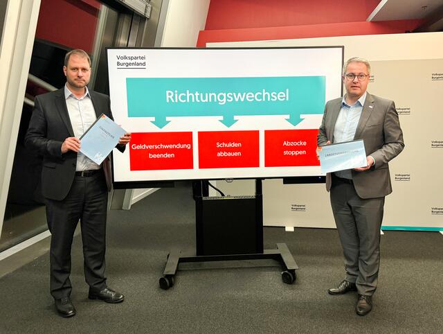 ÖVP-Landesparteiobmann Christian Sagartz und ÖVP-Klubobmann Markus Ulram kritisieren die Landesschulden. | Foto: ÖVP