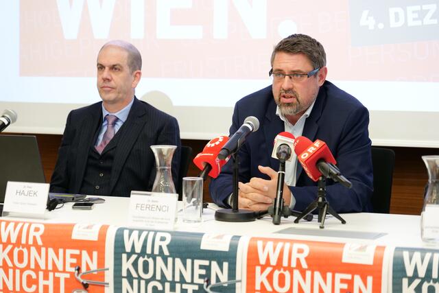 Für Meinungsforscher Peter Hajek (l.) und Kammer-Vizepräsident Stefan Ferenci sind die Ergebnisse der Umfrage "alarmierend". | Foto: Max Spitzauer / RMW
