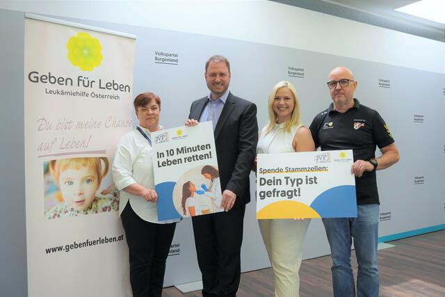 Barbara Pelzmann (Verein Geben für Leben), Christian Sagartz, Vanessa Tuder und Kurt Posch (Verein Geben für Leben)  

 | Foto: Volkspartei Burgenland