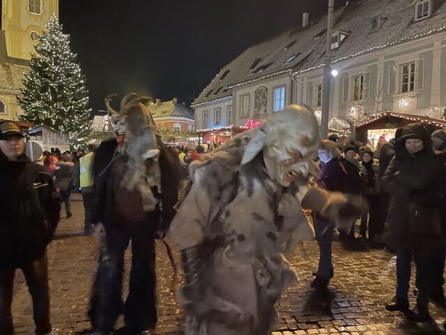 Die Krampusse erfreuten auf dem Hauptplatz Jung und Alt. | Foto: Olga Seus
