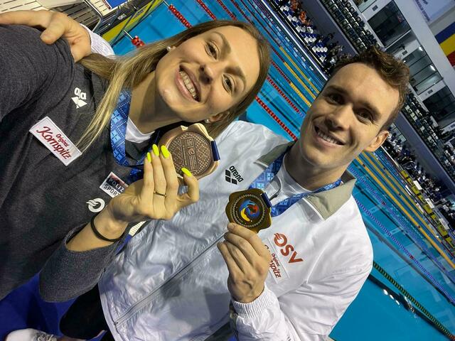 100mLagen-Europameister Bernhard Reitshammer mit Bronzemedaillengewinnerin Lena Kreundl. Beide schwimmen beim ASV Raiffeisen Linz. | Foto: ASV Linz / Kreundl
