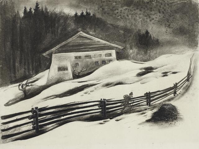 Zur Ausstellung „Grafik im Fokus – Hradil, Steinhart, Wulz &amp; Co“ im Museumspavillon der Stadt Salzburg. Albert Birkle (1900–1986), Haus des Künstlers am Gersberg in Salzburg-Parsch, 1930–1935, Kohlezeichnung | Foto: Salzburg Museum