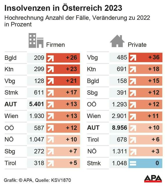 Insolvenzen in Österreich 2023 | Foto: APA-Grafik / picturedesk.com