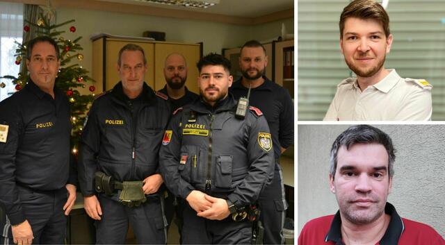 Polizei: Erich Darmann (li.) und Mert Ünver (Vierter von li.), Rotes Kreuz: Markus Monsberger (oben rechts), ÖBB: Marcel Ebner (unten links) | Foto: MeinBezirk.at, Privat (2)