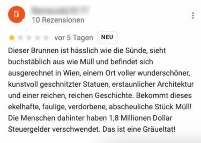 "Dieser Brunnen ist hässlich wie die Sünde", schreibt Nutzer B. | Foto: Screenshot Google Maps