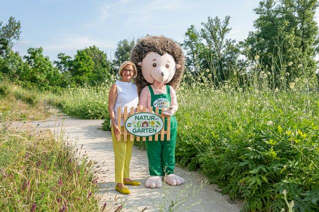 Landeshauptfrau Johanna Mikl-Leitner mit „Natur im Garten“ Maskottchen Igel NIG

 | Foto: "Natur im Garten“ / J. Ehn