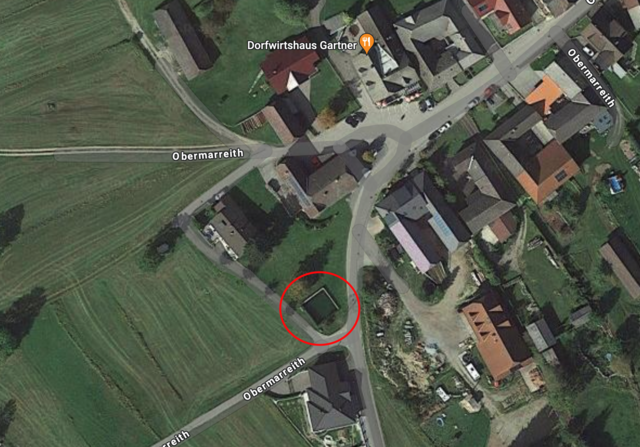 Der rote Kreis markiert die Unfallstelle in Obermarreith (Gemeinde St. Oswald bei Freistadt). | Foto: Google Maps