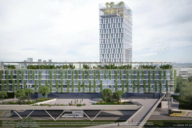 Neben dem Fernbusterminal soll beim Handelskai auch ein Hochhaus mit Hotel und Büros errichtet werden. Kostenpunkt: 200 Millionen Euro. | Foto: ZOOMVP.AT