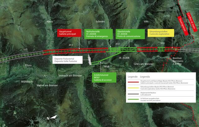 Ab Herbst 2024 werden von Wolf aus zwei Tunnelbohrmaschinen Richtung Innsbruck starten, der Haupttunnel Richtung Brenner wird gesprengt. | Foto: BBT SE