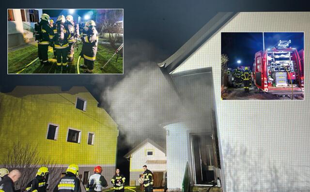 Gegen einen Brand in einem Einfamilienhaus in Altschlaining kämpften Sonntag früh 80 Feuerwehrmänner, der Hausbesitzer wurde verletzt. | Foto: Presseteam BFKDO Oberwart