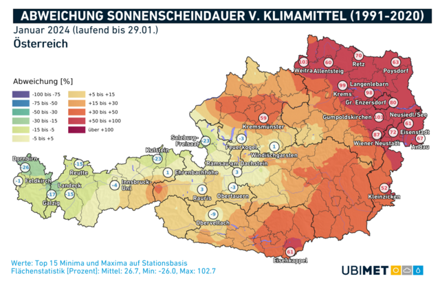 Sonnenscheindauer im Jänner | Foto: Ubimet