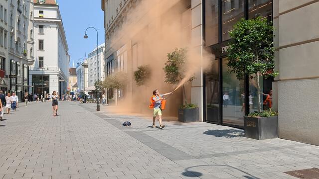 Auch andere Protestaktionen gab es in den vergangenen Monaten. So etwa wurde eine Prada-Filiale in der Innenstadt besprüht. | Foto: Letzte Generation (AT)