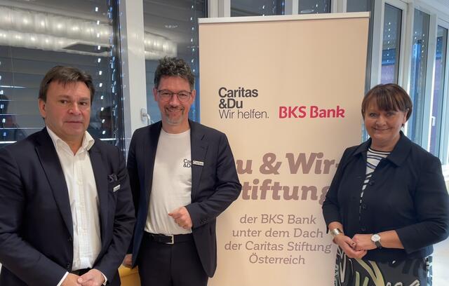 Eduard Schreiner, Geschäftsführer der Caritas Stiftung Österreich, Caritasdirektor Ernst Sandriesser und Herta Stockbauer, Vorstandsvorsitzende der BKS Bank | Foto: MeinBezirk.at