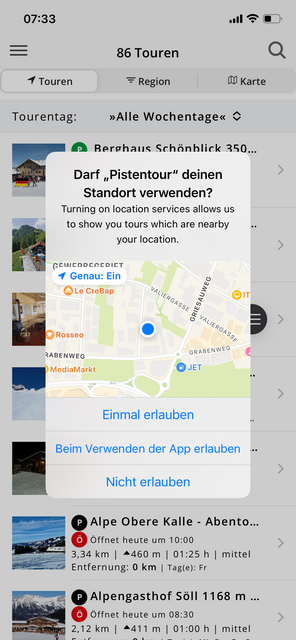 Unser App-Tipp der Woche "PistenTour" bietet ein großes Angebot mit allen wichtigen Infos rund um Pistentouren - als gute Alternative zu den Touren im freien Gelände. | Foto: Screenshot