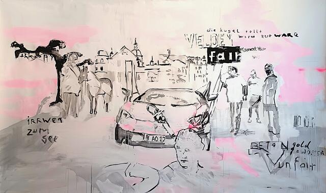 "velden fair" von Gerhard Fresacher, Malerei 160 x 270 cm Jänner 2024 | Foto: Ambrusch-Rapp
