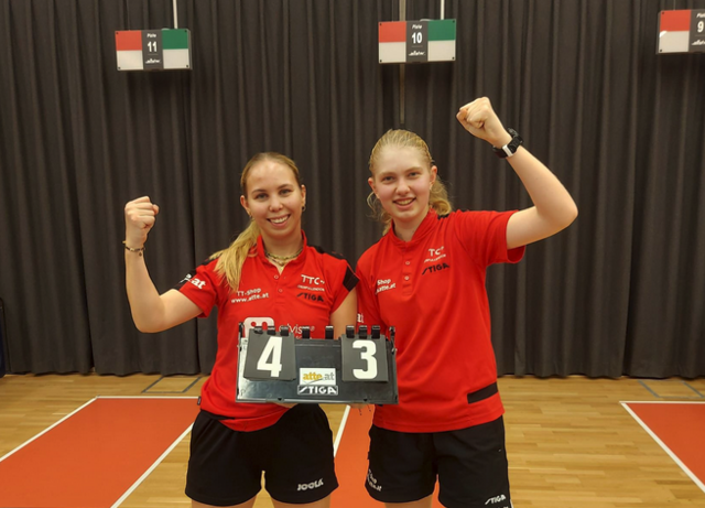 Sophie Schuster und Elina Fuchs zeigen sich zufrieden. | Foto: TTC OP