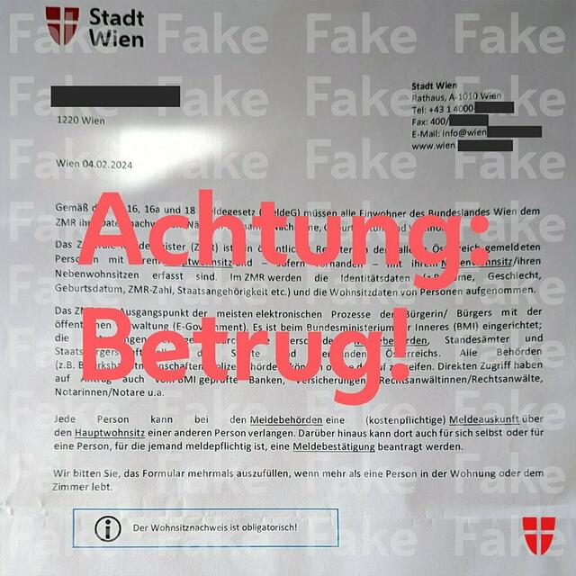 So sehen die Fake-Briefe aus. | Foto: Stadt Wien