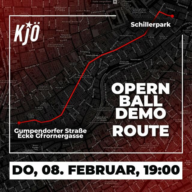 Opernball-Protest: geplante Demo-Route der KJÖ am Donnerstag, 8. Februar. | Foto: KJÖ