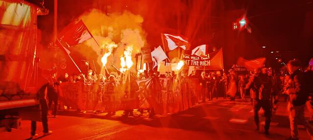 Am Ende des Demozuges wurde noch Pyrotechnik gezündet.  | Foto: Philippa Kaufmann/RMW