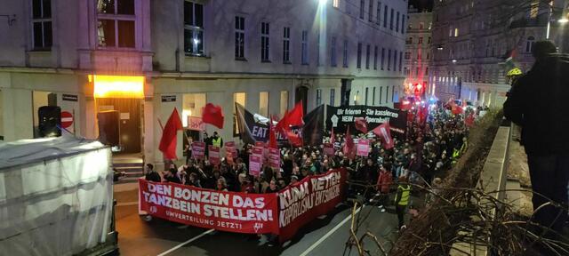 Die Demo ist gerade auf Höhe des Haus des Meeres im 6. Bezirk. | Foto: Philippa Kaufmann/RMW