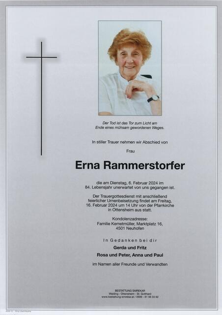 Erna Rammerstorfer ✝︎ 6. Februar 2024 | Foto: Bestattung Smrekar