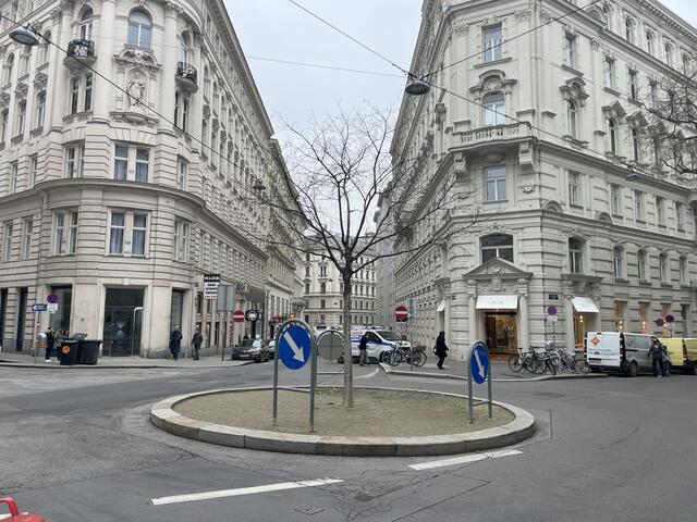 Die Fläche am Kreisverkehr Marc-Aurel-Straße/Vorlaufstraße/Sterngasse soll nach dem ersten Oberkantor des Wiener Stadttempels, Salomon Sulzer, umbenannt werden. | Foto: Anna-Sophie Teischl/RMW