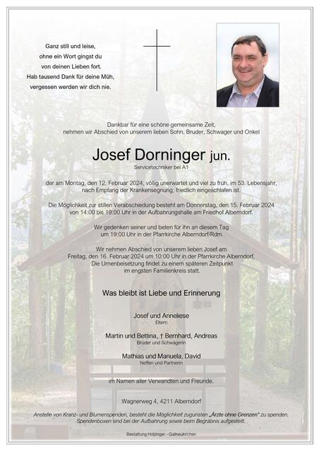 Josef Dorninger ✝︎ 12. Februar 2024 | Foto: Bestattung Holzinger