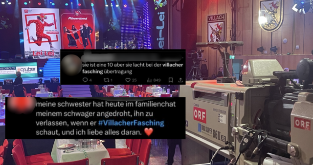 Sogar Familienzwistigkeiten löste die ORF-Übertragung des Villacher Fasching aus, wenn man den Postings im Internet Glauben schenken darf. | Foto: Screenshots X, MeinBezirk.at