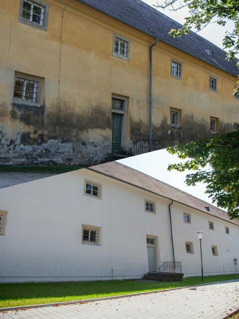 Stallungen des Marchfeldschlosses damals und heute. | Foto: Regina Courtier