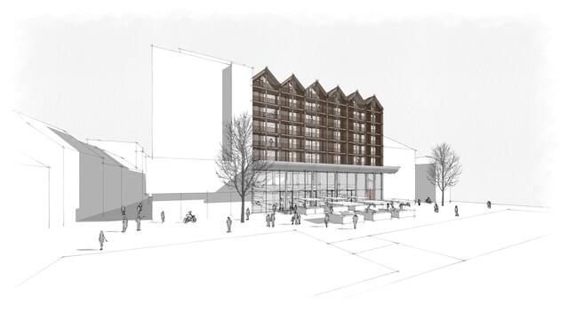 Das altehrwürdige Hotel Kasino und drei weitere angekaufte Häuser werden in ein Marktgebäude der Zukunft verwandelt. Im Zentrum steht der Markt im Erdgeschoss auf 1.600 Quadratmetern. | Foto: Stadt Villach