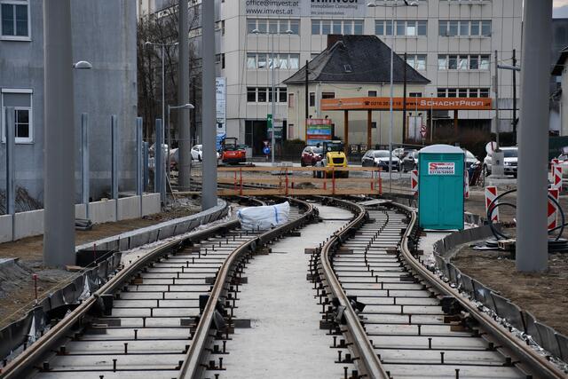 Der Schienenausbau in Puntigam geht voran. | Foto: Holding Graz/Watzinger