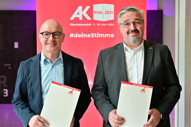 Christian Breyer, Leiter AK-Bezirksstelle Ried, und Arbeiterkammer-Präsident Andreas Stangl.
  | Foto: AK OÖ / Wolfgang Spitzbart