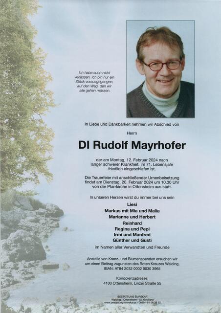 Rudolf Mayrhofer ✝︎ 12. Februar 2024 | Foto: Bestattung Smrekar