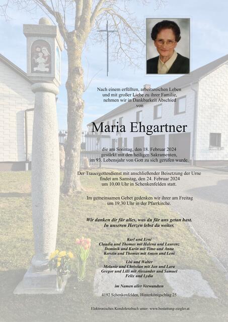 Maria Ehgartner ✝︎ 18. Februar 2024 | Foto: Bestattung Ziegler