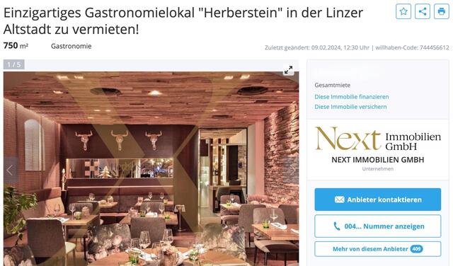 Auf der Plattform willhaben ist das "Herberstein" bereits seit einiger Zeit inseriert. | Foto: Screenshot/willhaben.at