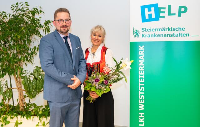 Prim. Florian Eisner und Prim. Gabriele Treichler beim Festakt am Standort Deutschlandsberg des LKH Weststeiermark. | Foto: Petru Rimovetz