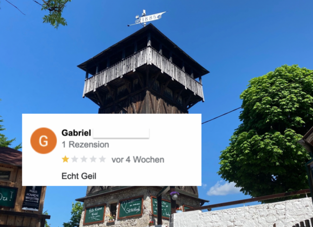 "Echt Geil" fang Gabriel den Besuch am Siriuskogl – und belohnte die Mühen der Betreiber mit einem Stern. | Foto: Gratzer, Google