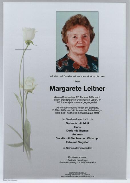 Margarete Leitner ✝︎ 22. Februar 2024 | Foto: Bestattung Smrekar