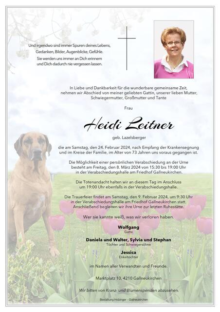 Heidi Leitner ✝︎ 24. Februar 2024 | Foto: Bestattung Holzinger
