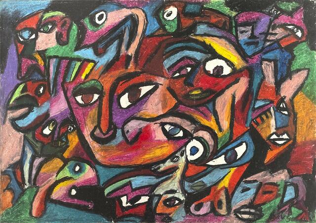Michael Vonbank: "Such mich!", 1990, Ölkreide auf Papier, 70x100cm; Foto und Credit: Nachlass Michael Vonbank/Beate Sprenger