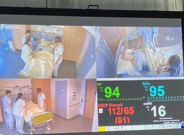 Über einen Monitor konnte das Simulationstraining am Übungspatienten von allen Teilnehmenden mitverfolgt werden. Anschließend wurde das Vorgehen gemeinsam besprochen. | Foto: LGA