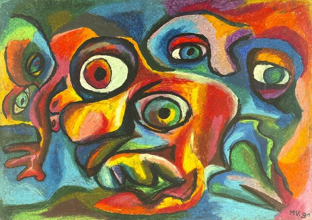 Michael Vonbank: "Zähnefletschende Traurigkeit", 1991, Ölkreide auf Karton, 70x100cm, Foto und Credit: Nachlass Michael Vonbank/Beate Sprenger