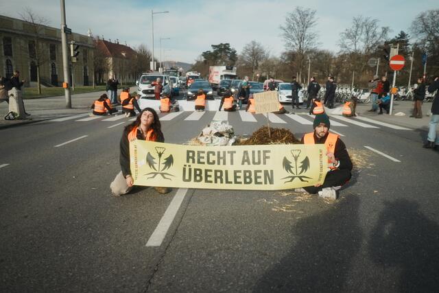 Die Blockade ist im Bereich des Übergangs zum Schloss. | Foto: Letzte Generation Österreich
