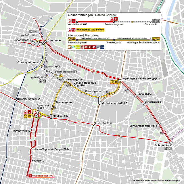 Ab 11. März werden in Währing 300 Meter Gleise getauscht. Aus diesem Grund kommt es zu Einschränkungen auf der Linie 9 und 42. | Foto: wiener linien