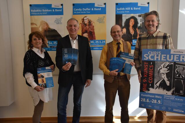 Angela Kahr, Johann König, Oswin Donnerer und Georg Gratzer (v.l.) präsentierten das vielfältige Kultur-Programm in Weiz. | Foto: RegionalmedienSteiermark/Hofmüller